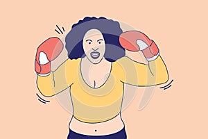 Illustrations Beautiful boxer african woman angry ready to punch with boxing glove