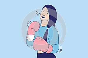 Illustrations Beautiful boxer woman throwing a punch with boxing glove