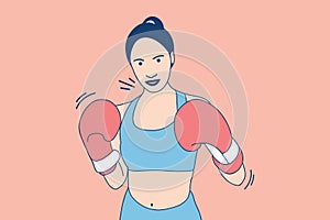 Illustrations Beautiful boxer woman throwing a punch with boxing glove