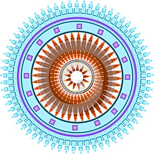 Vector image. Abstract image. Mandala art. A combination of blue, purple, and chocolate on white background