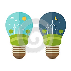 Illustrations concept of lamp with icons of ecology