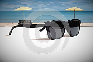 Illustrations that convey the meaning of good summer travel with images of sunglasses and beach