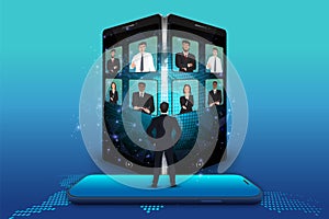 Illustrations design concept video conference by mobile. online meeting work form anywhere . Vector Illustration