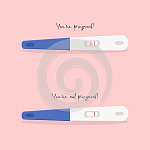 Illustrations of different pregnancy tests, negative and positive. Instructions on how to tell if you are pregnant.