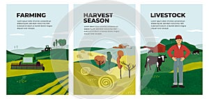 Illustrations of farming, livestock and harvest season