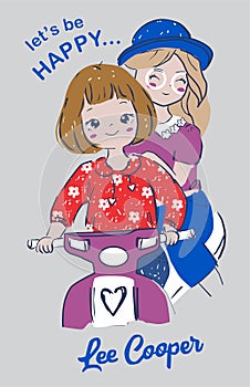 fashion girl scooter ride lee cooper print vector