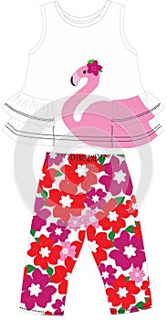 girls frocks with pant duck print vector art