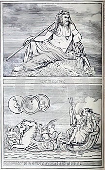 Illustrations of Greek mythology: Oceanus and Poseidon with Amphitrite