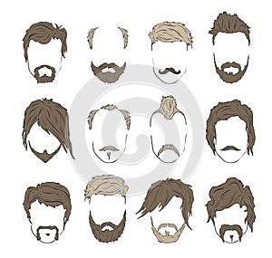 Illustrations hairstyles with a beard and mustache