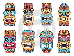 Illustrations of hawaiian tiki god. Tribal totem