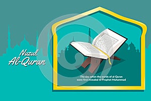 illustrations of Islamic scriptures,`Nuzul al-Quran` or `Wahyu Al-Quran`.