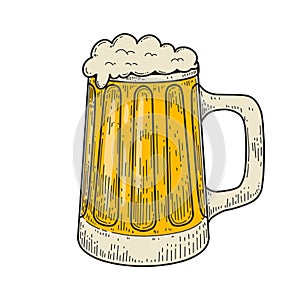Illustrations of mug of beer in engraving style. Design element for logo, label, emblem, sign.