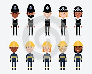 Illustrations Of Occupations In UK Police And Fire Services