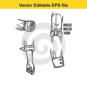 Illustrations of rolled fabric techniques