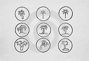 Illustrations Set black silhouettes isolated palm trees on a white background