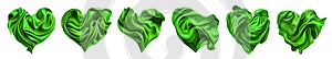 illustrations set of green colored fabric heart shaped banners. Generative AI