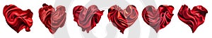 illustrations set of red colored fabric heart shaped banners. Generative AI