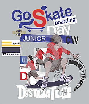 skate boarding print vector art