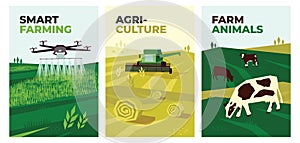 Illustrations of smart farming, agriculture, farm animals