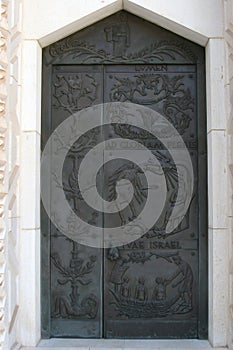 Illustrations of stories from the Bible on doors Basilica of the Annunciation in Nazareth