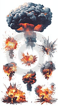 Illustrations of various explosions.