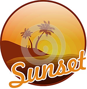 Illustrations Vector of Sunset Panorama on the Beach