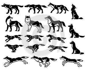 Illustrations of wolf silhouettes in profile.