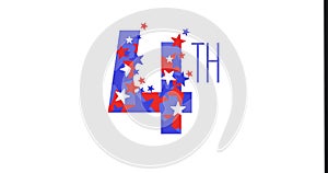 Illustrative image of 4th with blue, white and red star shapes on white background, copy space