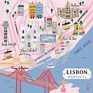 Illustrative map of Lisbon, Portugal