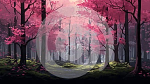 Illustrative Pink Forest Painting For Wallpaper