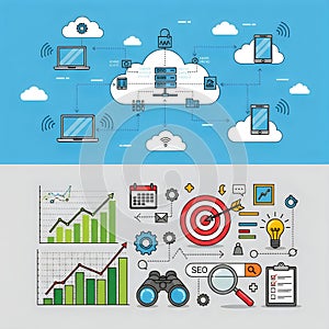 Illustrative representation of cloud computing and data analysis concepts