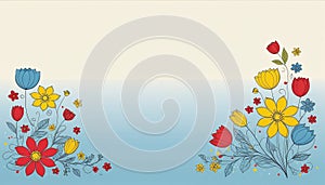 Illustrative representation of open space bordered with different colored flowers to insert text for festive occasions