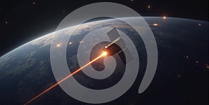 illustrative representation of a satellite receiving, transmitting and relaying signals from the earth's surface