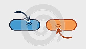 Illustrative representations of two different calltoaction buttons on a webpage with arrows indicating user clicks