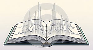 Open Book with Abstract Data Waves Illustration