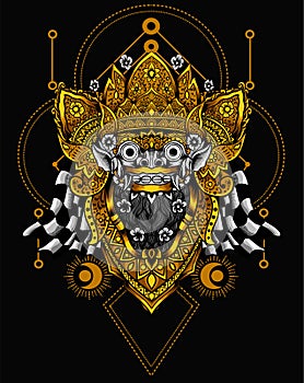 Illustraton barong head wiith sacred geometry