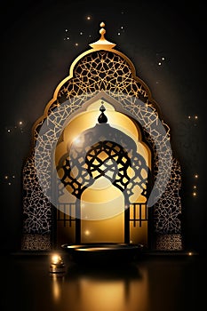 Illustraton of Islamic greetings ramadan kareem card or background. Generative AI