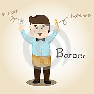 Illustrator of Barber alphabet Profession. Letter B
