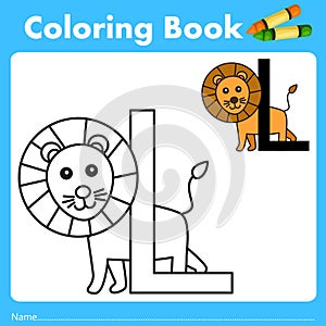 Illustrator of color book with lion animal