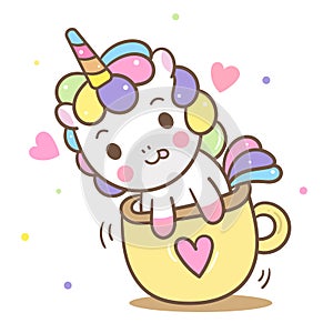 Illustrator of Cute Unicorn vector in mini cup, Kawaii pony cartoon, Nursery decoration