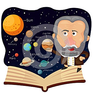 Illustrator of Galileo and book with universe