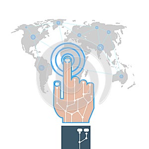 Illustrator-hand touch gesture on futuristic technology design element represent multitouch technology photo