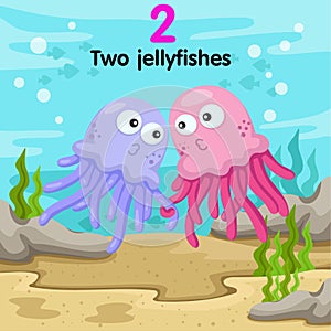 Illustrator of number with two jellyfishes