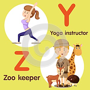 Illustrator of professional character yoga instructor and zoo keeper