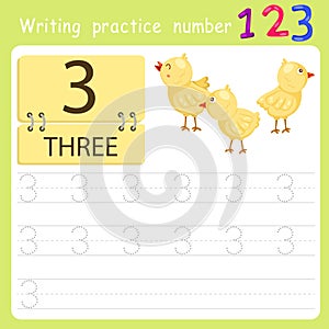 Illustrator of worksheet Writing practice number three