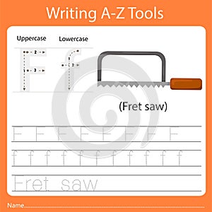 Illustrator of writing a-z tools F is fret saw