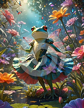 illustrious, frog, Amidst a dreamscape of colors, a mesmerizing garden enchants, its vibrant petals a feast for the eyes photo