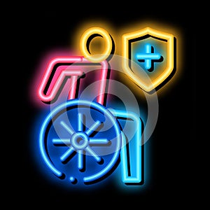 ilness human on wheelchair neon glow icon illustration