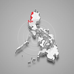 Ilocos region location within Philippines 3d map