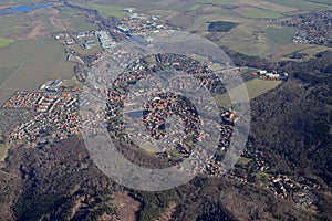 Ilsenburg in Saxony-Anhalt, Germany. Aerial townscape.